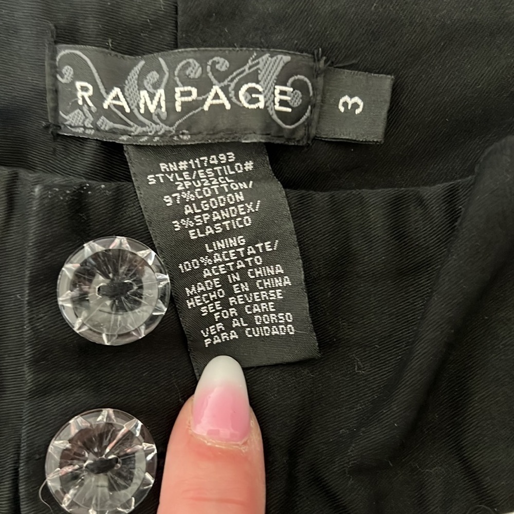 Rampage Black Flared Pants Size 3 w/ White piping accent - Picture 3 of 4